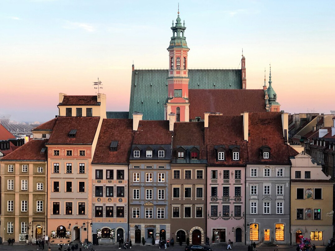 Old Town of Warsaw with colorful historic townhouses